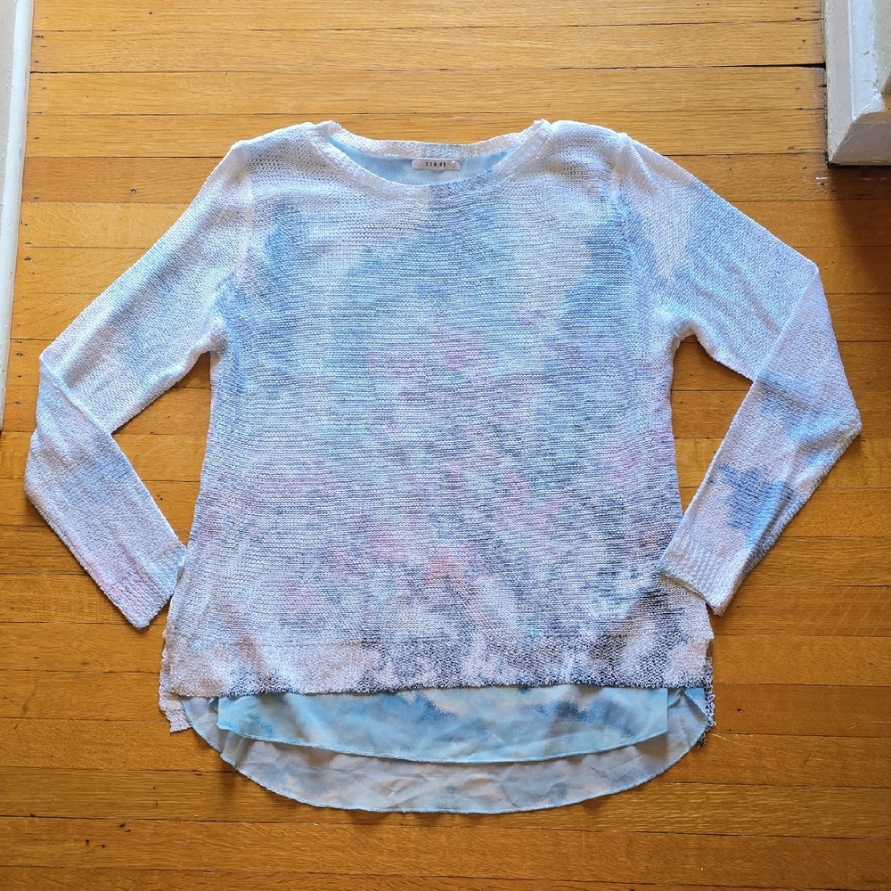 Sioni, Shimmery Tunic Sweater w/ Sheer Chiffon Layer, Watery Blue, EUC, M